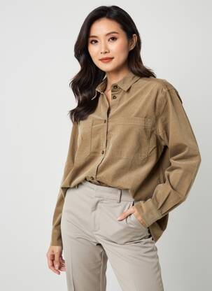 Chemisier coupe droite manches longues beige CISO femme