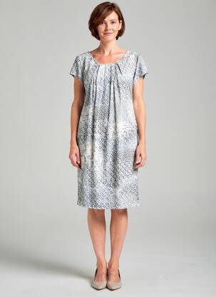 Robe mi-longue fermeture zippée au dos manches courtes bleu QUATTRO femme