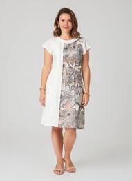 Robe mi-longue imprimé fantaisie manches courtes marron QUATTRO femme