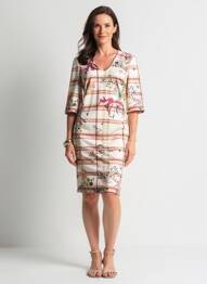 Robe mi-longue imprimé fleurs manches 3/4 beige QUATTRO femme