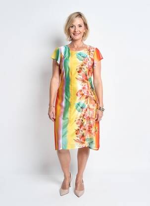 Robe mi-longue imprimé fleurs manches courtes orange QUATTRO femme