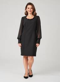 Robe mi-longue manches longues manches longues noir QUATTRO femme