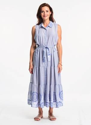 Robe longue coupe évasée sans manche bleu QUATTRO femme
