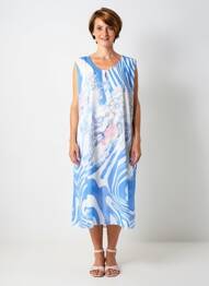 Robe mi-longue coupe fluide sans manche bleu QUATTRO femme
