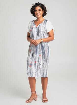 Robe mi-longue coupe fluide manches courtes bleu QUATTRO femme