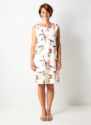 Robe mi-longue imprimé fleurs sans manche beige QUATTRO femme