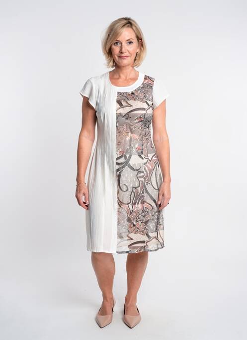 Robe mi-longue imprimé fantaisie manches courtes marron QUATTRO femme