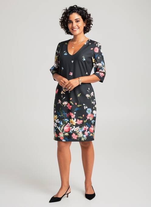 Robe mi-longue imprimé fleurs manches 3/4 noir QUATTRO femme