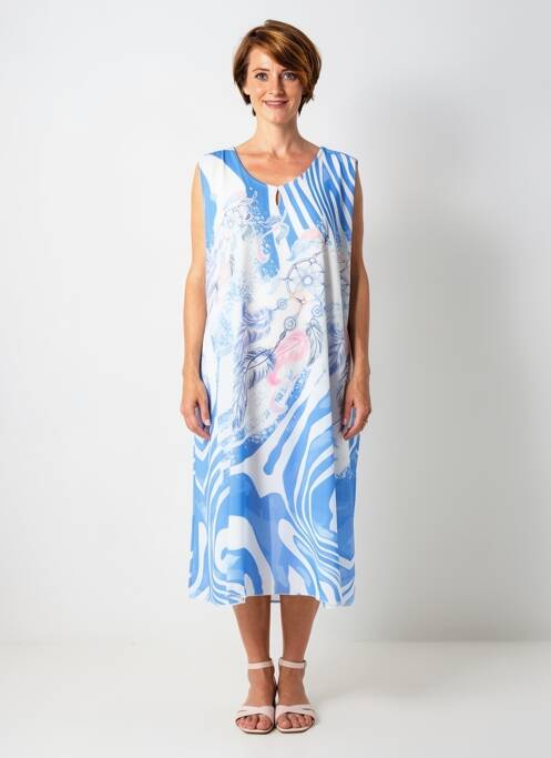 Robe mi-longue coupe fluide sans manche bleu QUATTRO femme