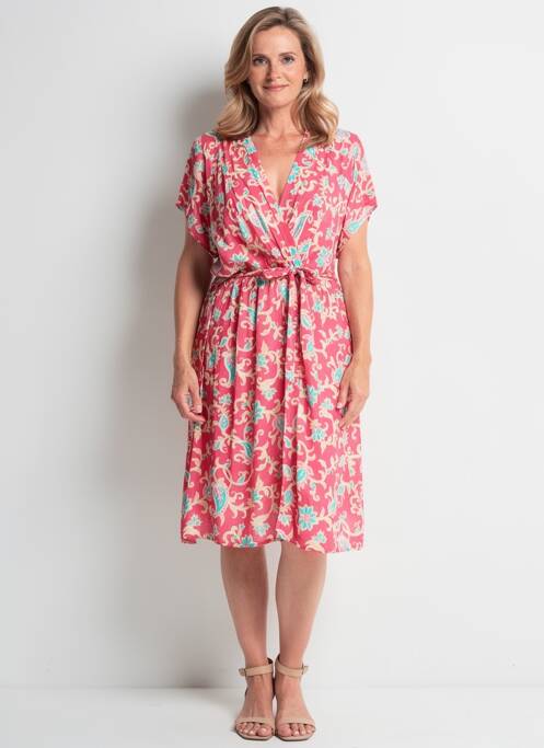 Robe mi-longue imprimé fleurs manches courtes rouge QUATTRO femme