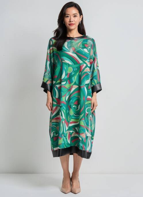 Robe mi-longue coupe fluide manches 3/4 vert QUATTRO femme