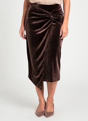 Jupe mi-longue taille élastique marron LM LULU femme