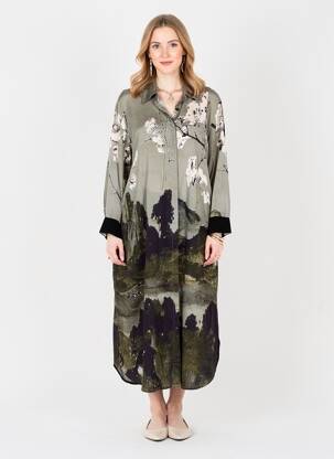 Robe longue manches longues manches longues vert NÜ femme