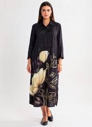 Robe mi-longue coupe fluide manches 3/4 noir NÜ femme