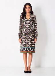Robe mi-longue imprimé fleurs manches longues noir K-DESIGN femme