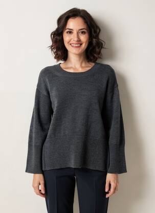 Pull tissage chiné manches longues gris EVA KAYAN femme