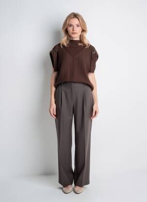 Pull stretch manches courtes marron NÜ femme