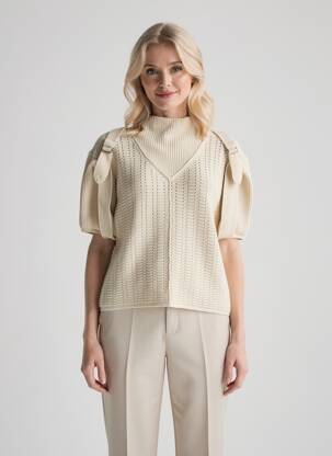 Pull stretch manches courtes beige NÜ femme