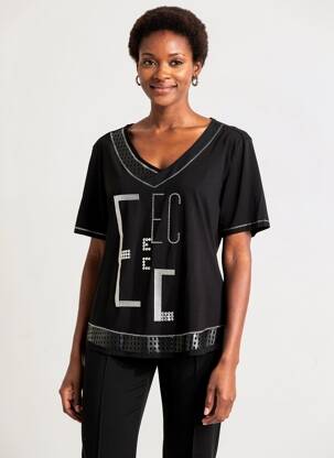 T-shirt sérigraphie avec strass manches courtes noir ELISA CAVALETTI femme