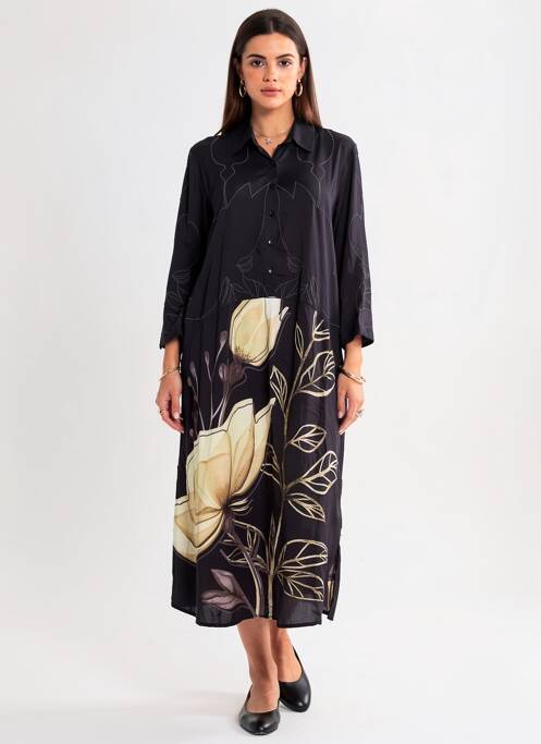 Robe mi-longue coupe fluide manches 3/4 noir NÜ femme