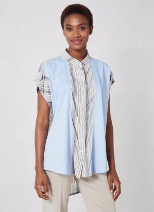 Tunique manches courtes tissage crêpe bleu QUATTRO femme