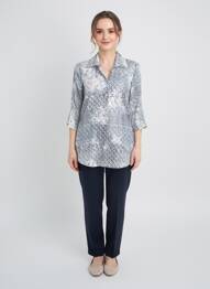 Tunique manches longues imprimé fantaisie bleu QUATTRO femme