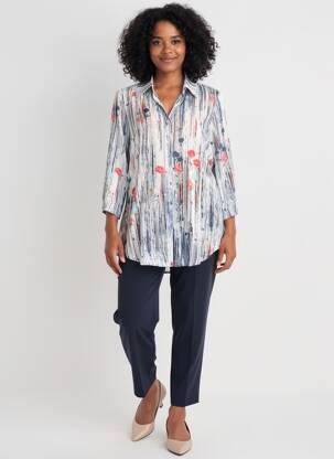 Tunique manches longues col chemisier bleu QUATTRO femme