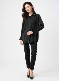 Tunique manches longues col chemisier noir QUATTRO femme