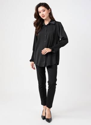 Tunique manches longues col chemisier noir QUATTRO femme