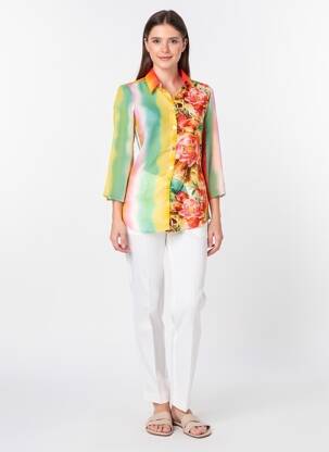 Chemisier imprimé fleurs manches 3/4 orange QUATTRO femme