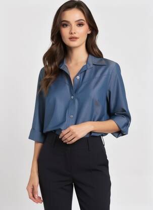 Chemisier coupe cintrée manches 3/4 bleu QUATTRO femme