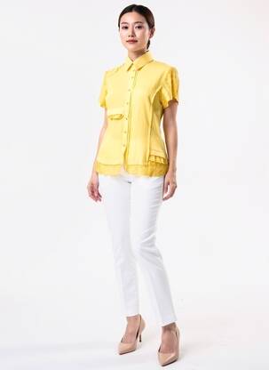 Chemisier coupe cintrée manches courtes jaune QUATTRO femme