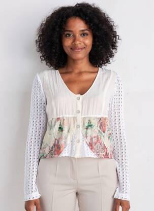 Gilet manches longues col rond blanc QUATTRO femme