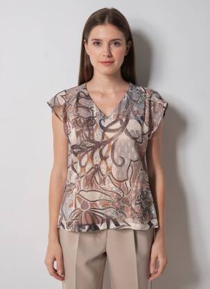 Top imprimé fantaisie manches courtes marron QUATTRO femme