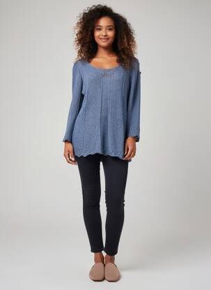 Pull coupe cintrée manches longues bleu QUATTRO femme