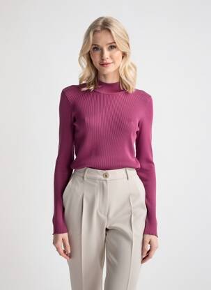 Pull coupe cintrée manches longues violet QUATTRO femme
