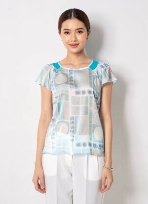 Top imprimé fantaisie manches courtes bleu QUATTRO femme