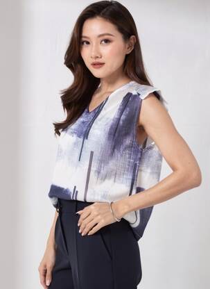 Top imprimé fantaisie sans manche bleu QUATTRO femme