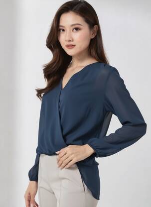 Blouse manches longues manches longues bleu QUATTRO femme