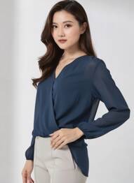 Blouse manches longues manches longues bleu QUATTRO femme
