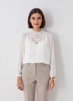 Blouse col rond manches longues blanc QUATTRO femme