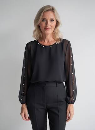 Blouse col rond manches longues noir QUATTRO femme