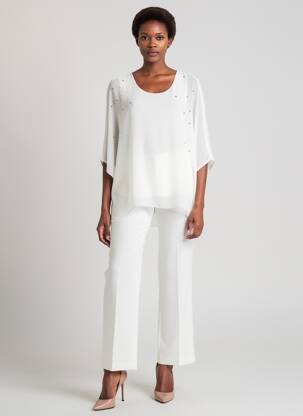 Blouse col rond manches longues blanc QUATTRO femme