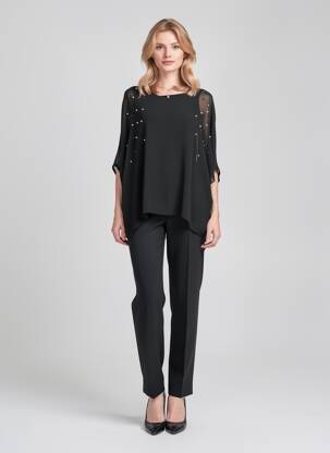 Blouse col rond manches longues noir QUATTRO femme