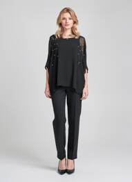 Blouse col rond manches longues noir QUATTRO femme