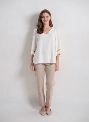 Top col v manches 3/4 blanc QUATTRO femme