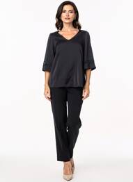 Top col v manches 3/4 noir QUATTRO femme