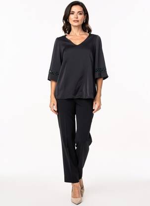 Top col v manches 3/4 noir QUATTRO femme