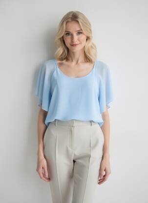 Blouse col rond manches courtes bleu QUATTRO femme