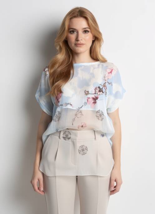 Tunique manches courtes col rond bleu QUATTRO femme